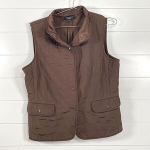 Talbots Vest Womens Medium Brown Quilted Snap Front Pockets Outdoor Casual Layer